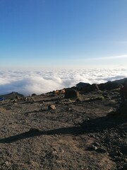 Beautiful mountain views from above the clouds on Mount Kilimanjaro in Tanzania, Africa