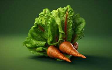 Carrot Spinach Lettuce with Copy Space Green Background Selective Focus