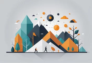 Acrylic prints Mountains abstract landscape with trees and mountain. flat vector illustration.abstract landscape with trees and mountain. flat vector illustration.abstract 3d isometric mountain landscape with forest and mount