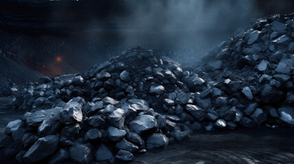 Heap of coal in a mine, Industrial coal mining in an open pit quarry, fossil fuels, environmental pollution