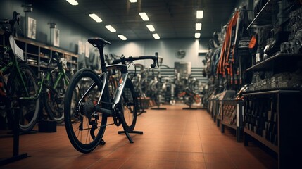 A stationary bike store, bikes aligned as if participating in an unseen race.