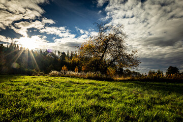 Jesienny krajobraz.Strużnica wieś w Polsce, położona w województwie dolnośląskim w Rudawach Janowickich.