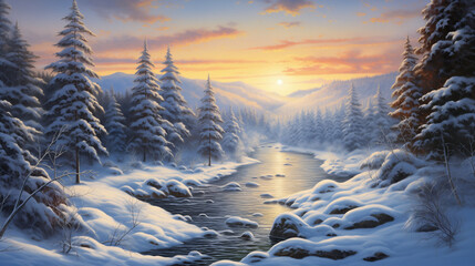 winter landscape - obrazy, fototapety, plakaty