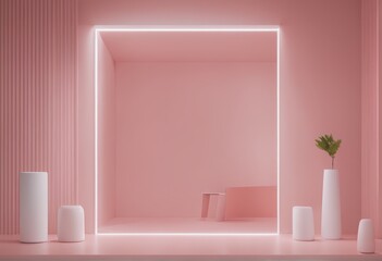 empty podium in modern interior with pink background. for advertising and product showcase. 3d rendering empty podium in modern interior with pink background. for advertising and product showcase. 3d 