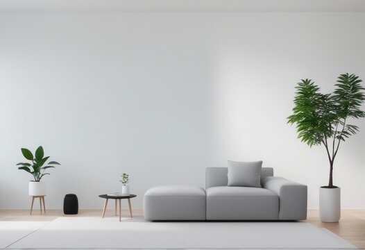 modern interior design with sofa and plant modern interior design with sofa and plant 3d render of modern living room design