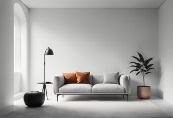 modern interior design with sofa, lamp and plant modern interior design with sofa, lamp and plant interior design modern bright room with white sofa