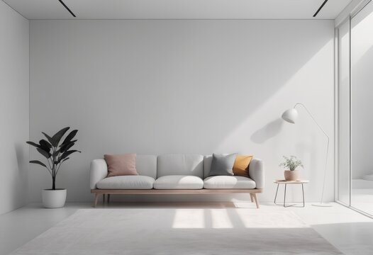 interior view of modern living room and white sofa, wooden floor and wooden white floor, 3d rendering interior view of modern living room and white sofa, wooden floor and wooden white floor, 3d render