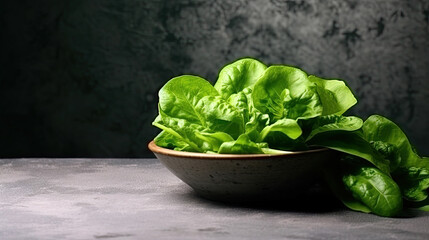 Fresh Organic Lettuce Leaves With Copy Space Dark Background Defocused