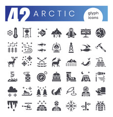 Naklejka premium Set of Arctic icons. Glyph style icon bundle. Vector Illustration