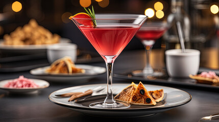 Naklejka premium Classic Alcoholic cocktail Served in a Martini Glass Selective Focuse Background