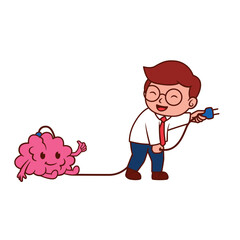 illustration design of a businessman charging his brain