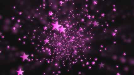 Pink stars falling from black background. Merry Christmas greeting. Happy Holidays. Happy New Year.