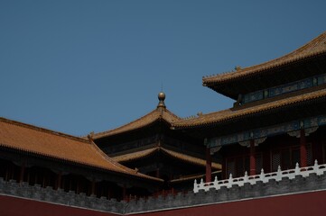 Majestic view of a temple roof in the Forbidden city in Beijing
