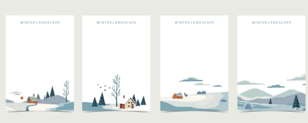 Fotobehang winter landscape background with mountain,tree.Editable vector illustration for postcard,a4 vertical size © piixypeach