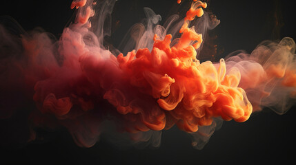 Arrière-plan de pigment de peinture, effet texturé, mélange de peinture, fumée et de couleur orange et rose. Fond pour conception et création graphique.