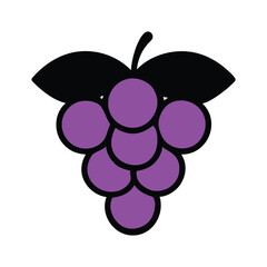 Bunch of grapes with leaves for food apps and websites, flat vector icon