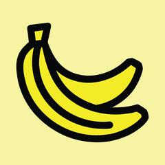 Banana cartoon logo, yellow fruit icon for banner, sticker, simple vector illustration