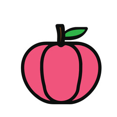 Peach flat icon, simple pink peach cartoon icon, vector illustration isolated on white