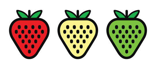 Set of strawberry red yellow green vector icon, strawberry clip art, isolated