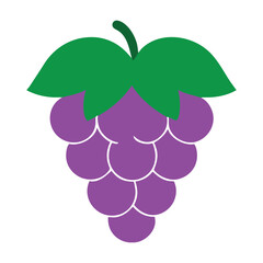 Bunch of wine grapes with leaf, purple icon, flat vector isolated on white