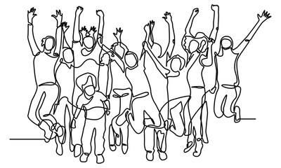 Fototapeta na wymiar Continuous line drawing of Happy big team group.Continuous line drawing. Vector illustration. The concepts of happiness and freedom are isolated on a white background. 