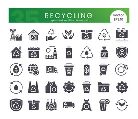 Set of recycling icons. Glyph style icon bundle. Vector Illustration
