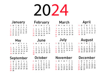 Fototapeta na wymiar Calendar for 2024 vector illustration
