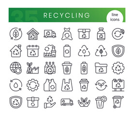 Set of recycling icons. Thin outline style icon bundle. Vector Illustration
