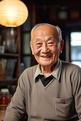 Fototapeta premium Elderly asian man portrait. AI generative