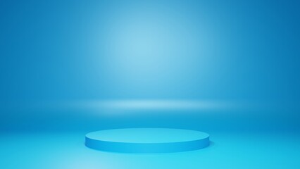 Blank blue stand for showing product 3d render, empty blue background and stand display, blue background with stand