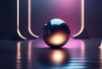 Fotobehang abstract background with a glowing glass ball abstract background with a glowing glass ball abstract 3d render of sphere with black glass sphere © Shubham
