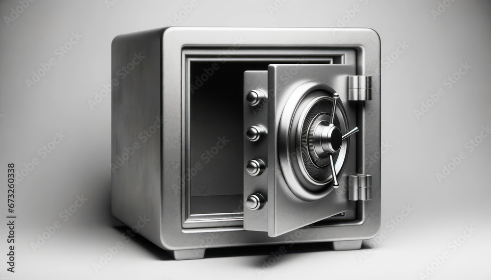Poster empty metal safe on a gray background. generative ai