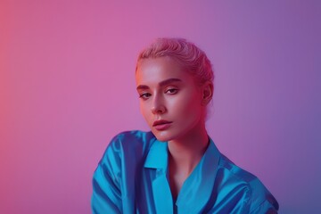 beautiful young blonde with pink lips in neon light. beauty fashion model.beautiful young blonde with pink lips in neon light. beauty fashion model.portrait of young beautiful woman with pink lips and