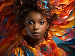 portrait of a beautiful black young woman in fashionable  colorful clothes