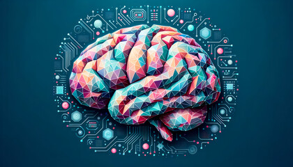 Human brain with circuit board background. Artificial intelligence and machine learning concept. Generative AI - obrazy, fototapety, plakaty