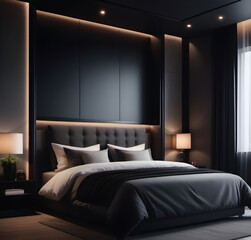 Obraz premium Bedroom interior design in black and luxurious tones