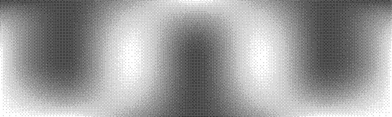 Screentone black waves on a white background with dot texture and dithering. Monochrome halftone vector background in the form of a sine wave with a pattern of circles. - obrazy, fototapety, plakaty