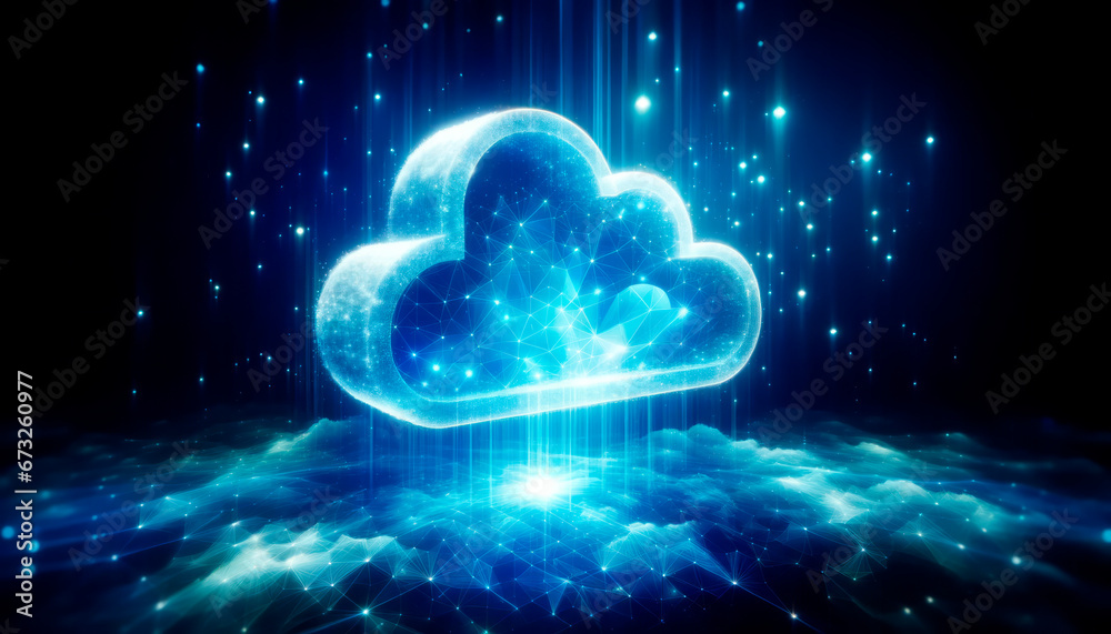 Poster cloud computing concept on blue lights background. generative ai