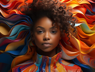 portrait of a beautiful black young woman in fashionable  colorful clothes