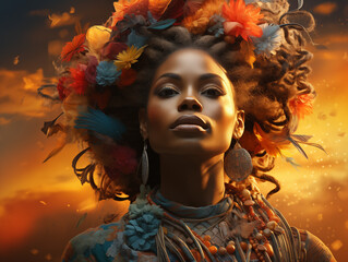 portrait of a woman in a wreath of flowers
