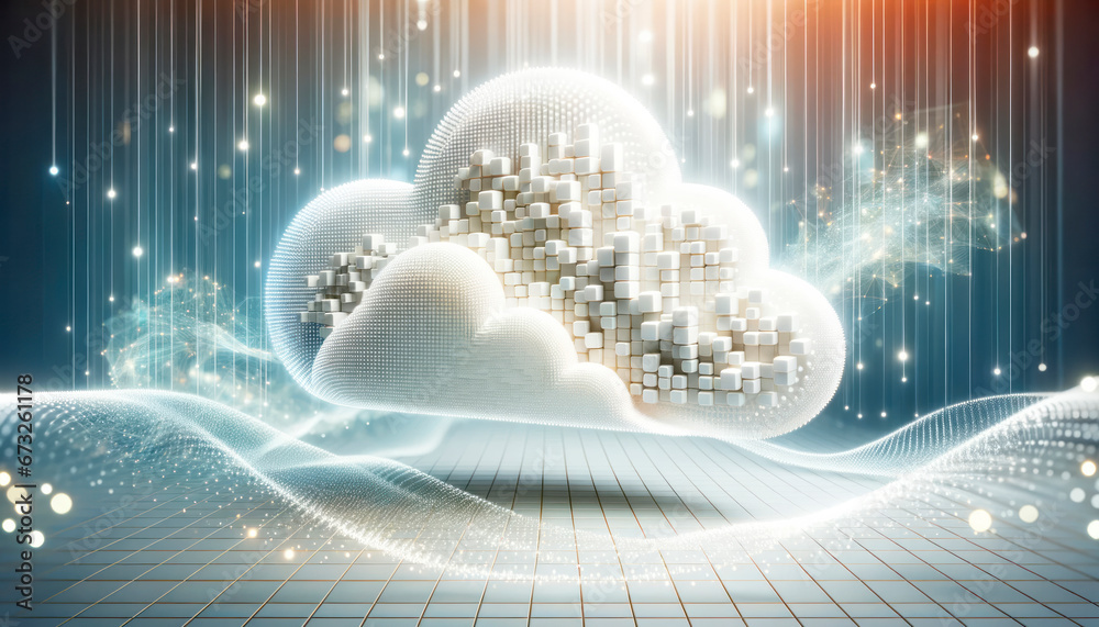 Poster Digital illustration of cloud computing in abstract background. Generative AI