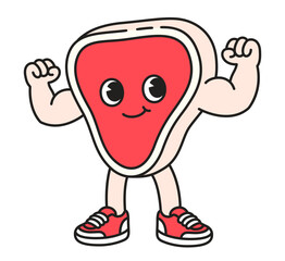 Funny cartoon meat steak flexing muscles