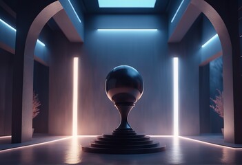 futuristic sci fi room with neon lights. 3d illustration.futuristic sci fi room with neon lights. 3d illustration. 3d illustration - empty podium with abstract background. 3d illustration.