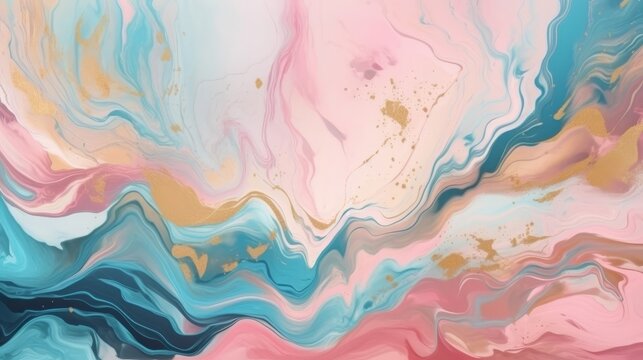 Abstract watercolour paint background illustration - Soft pastel pink blue colour and golden lines, with liquid fluid marbled paper texture banner texture. Decor concept. Wallpaper concept. Art concep