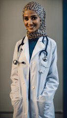 A Modest Career Woman Wearing Hijab and White Coat Uniquely for Doctor