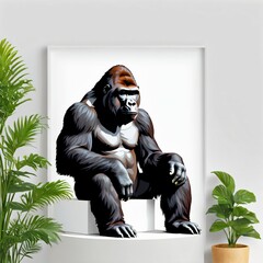 10. A strong mountain gorilla with a wild atmosphere and a human-like design in the house. Generative AI