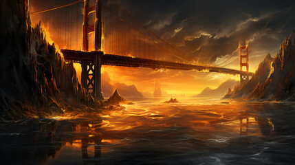 Golden dreamy bridge in sunlight