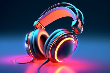 Fototapeta na wymiar Headphones with vibrant neon accent. Generative AI