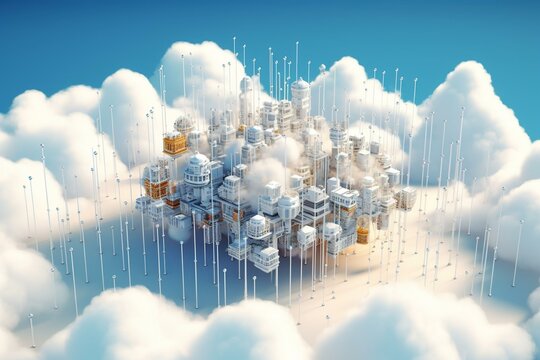 3D illustration of cloud networking. Generative AI