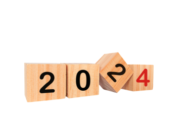 Flipping of 2023 to 2024 on wooden block cube for preparation new year change and start new business target strategy concept. PNG